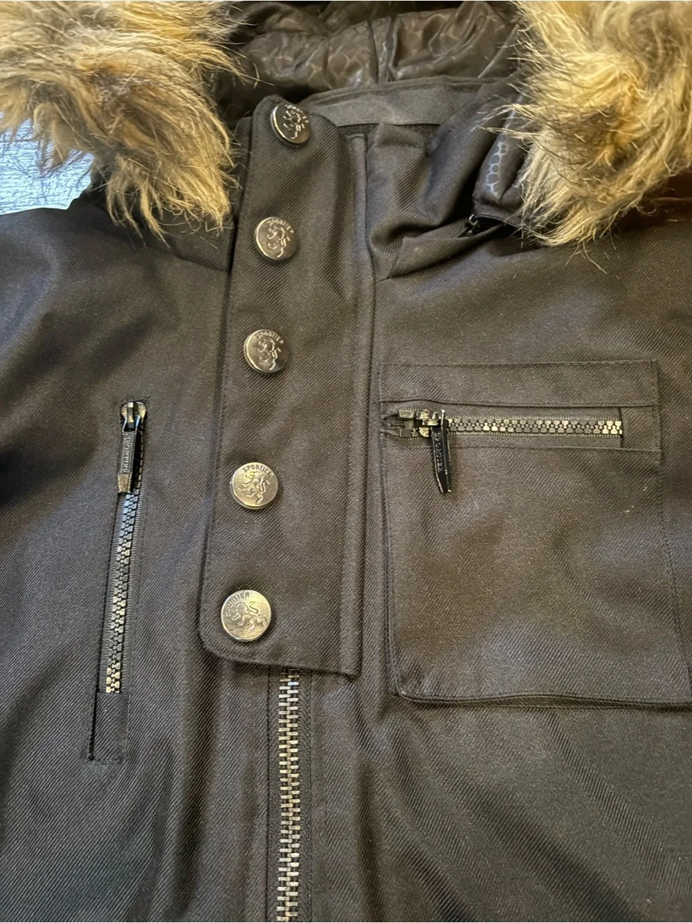 Boys size 18/20 Black Parka winter Jacket with Faux Fur Hood